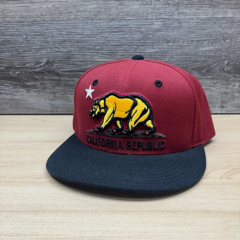 California Republic Hat Cap Snap Back Maroon Black Bear Flag West Coast Souvenir